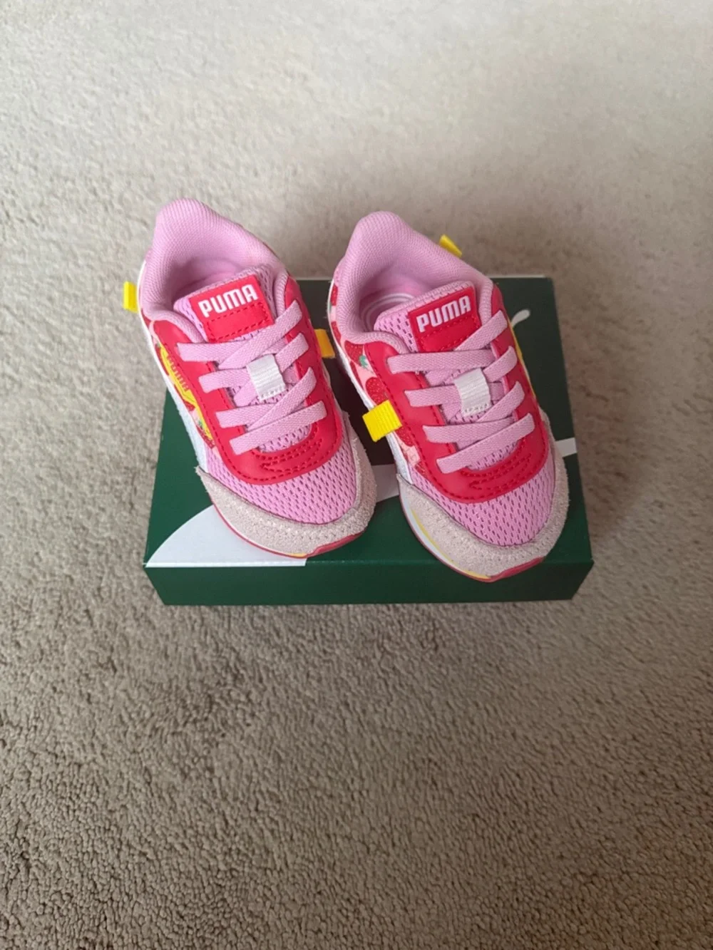 Puma Kids Pink and Red Lightweight Sneakers with Yellow Accents - Picture 2 of 4